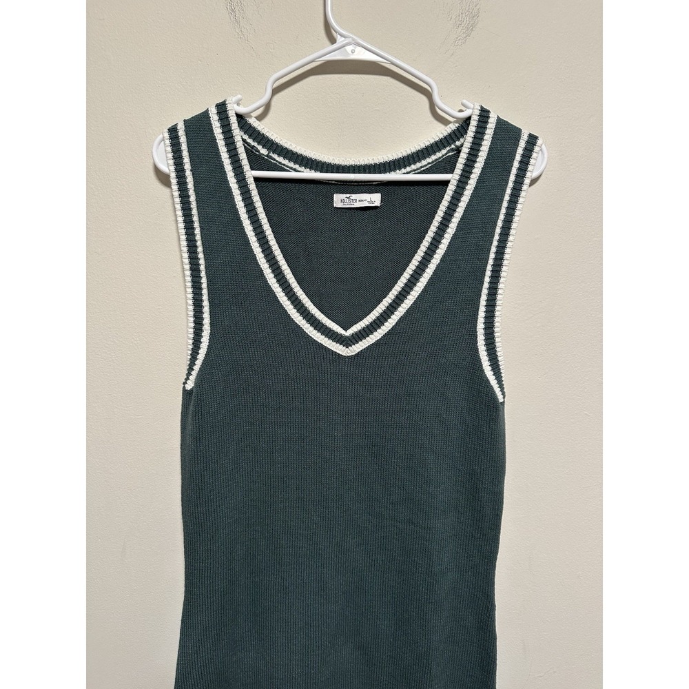Hollister Women's Dress Cotton Blend Sz Large Green And White - Picture 2 of 4